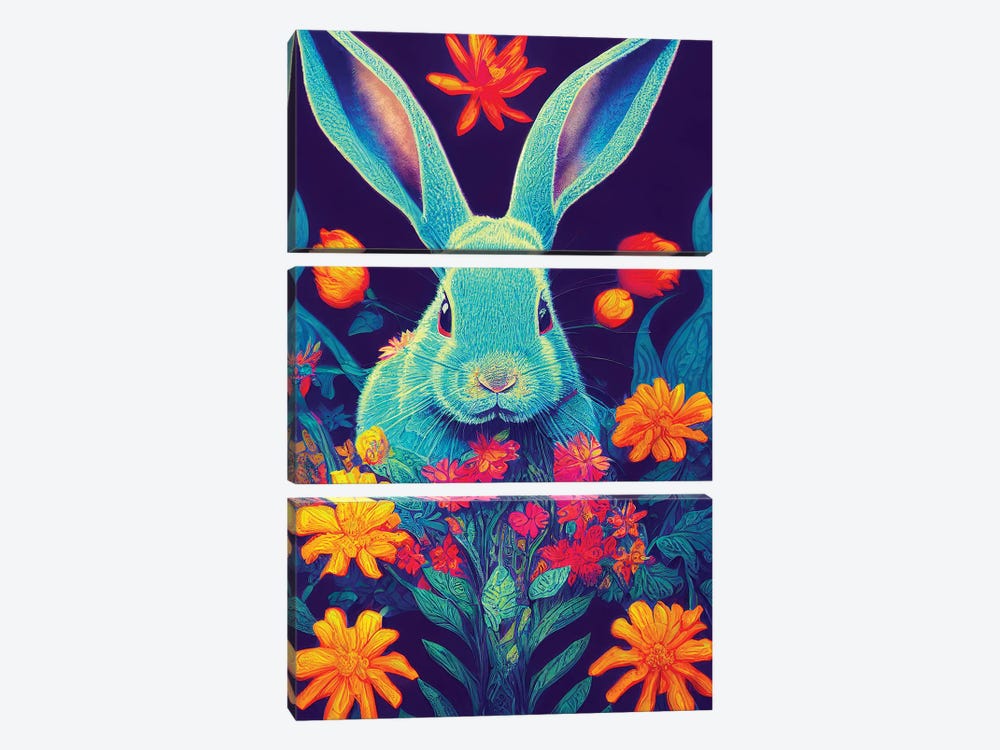 Colourful Rabbit by Gloria Sánchez 3-piece Canvas Wall Art