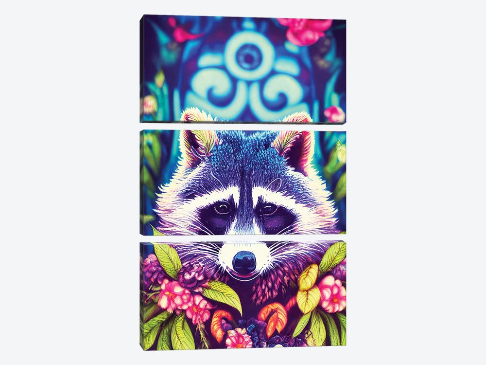 Colourful Raccoon by Gloria Sánchez 3-piece Canvas Art Print