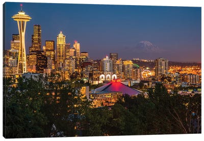 USA, Washington State. Seattle, Night Scene, Mount Rainier, Canvas Art Print