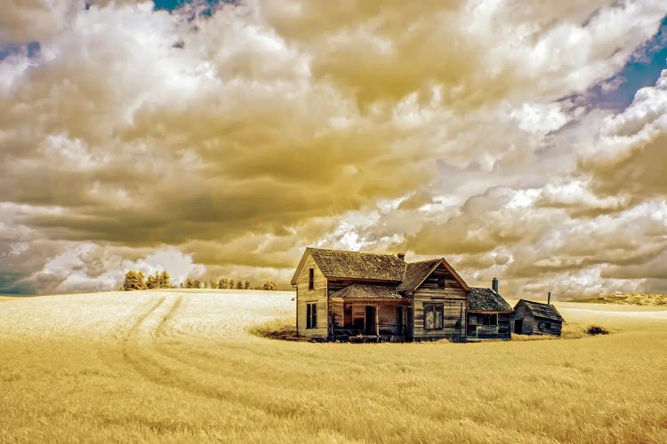 USA, Washington State, Palouse. Infrared Of Old Farm.