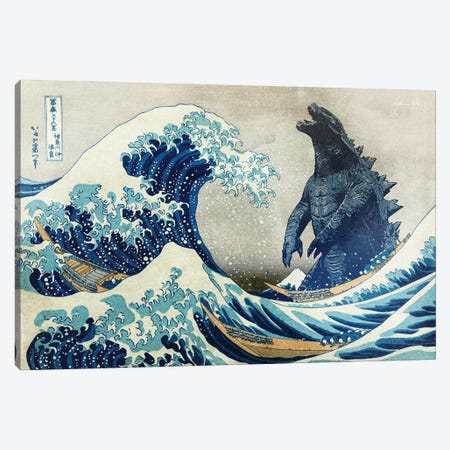 The Great Wave With Monster Canvas Print #GTI42} by Andrea Gatti Canvas Artwork