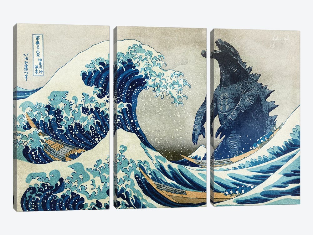 The Great Wave With Monster by Andrea Gatti 3-piece Canvas Print