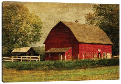 Red Barn Canvas Art Print - 3-Piece Vintage Art