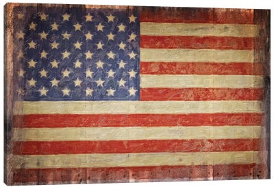 Vintage Flag On Barnwood Canvas Art Print - American Décor