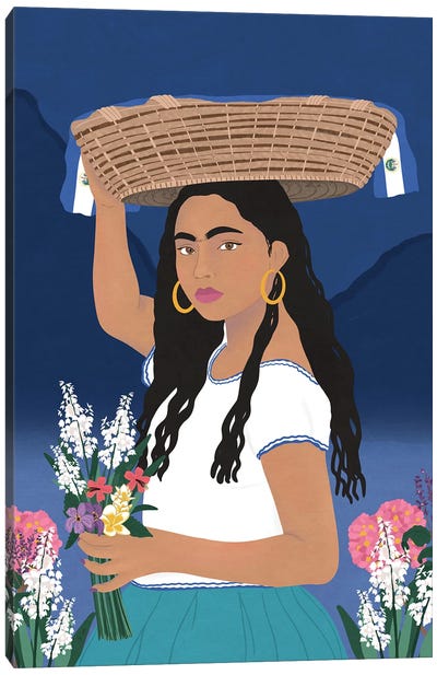 Salvadoran woman in blue Canvas Art Print - Central American Culture
