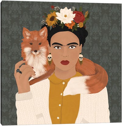 Foxy Frida Canvas Art Print - Floral & Botanical Patterns