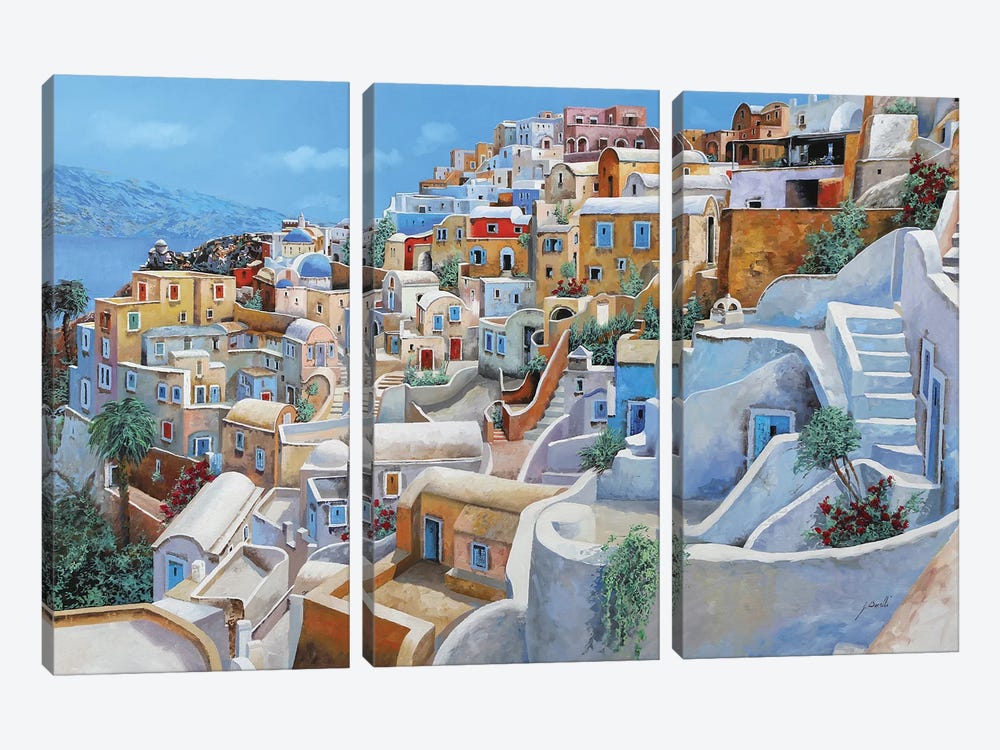 Santorini A Colori by Guido Borelli 3-piece Canvas Art