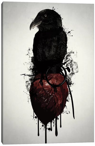 Raven and Heart Grenade Canvas Art Print - Heart Art