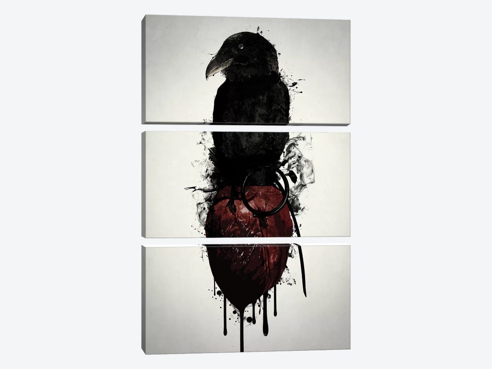 Raven and Heart Grenade by Nicklas Gustafsson 3-piece Canvas Print
