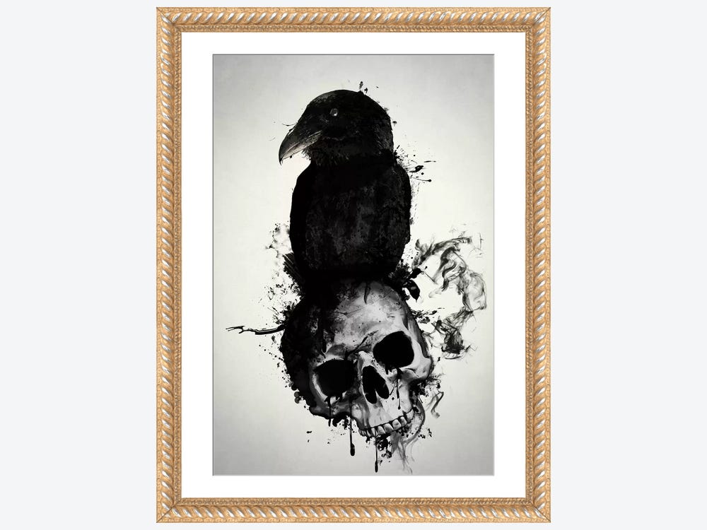 Gilded Painting- Raven Skull on Gold 4x6 canvas – Gillded