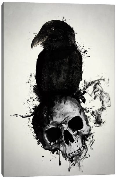Raven and Skull Canvas Art Print - Raven Art