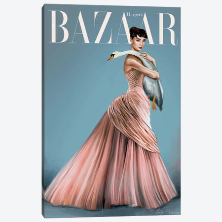 Audrey Hepburn Harper'S Bazaar Cover Canvas Print #GVA19} by George V. Antoniou Canvas Wall Art