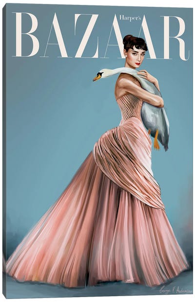 Audrey Hepburn Harper'S Bazaar Cover Canvas Art Print - Animal Typography