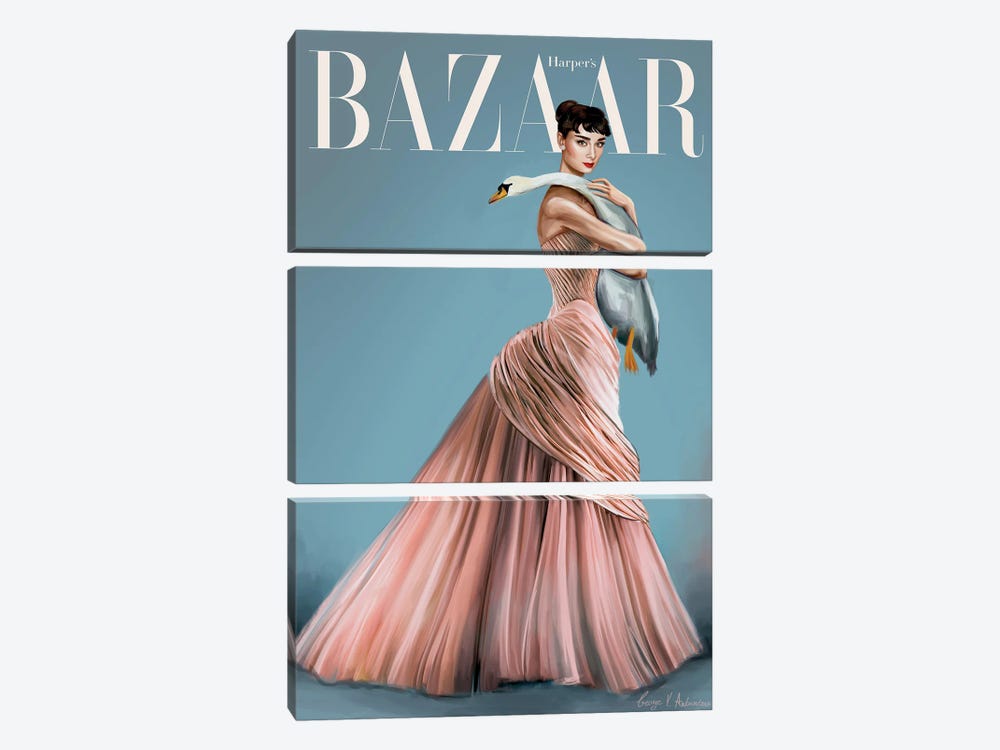 Audrey Hepburn Harper'S Bazaar Cover by George V. Antoniou 3-piece Canvas Wall Art