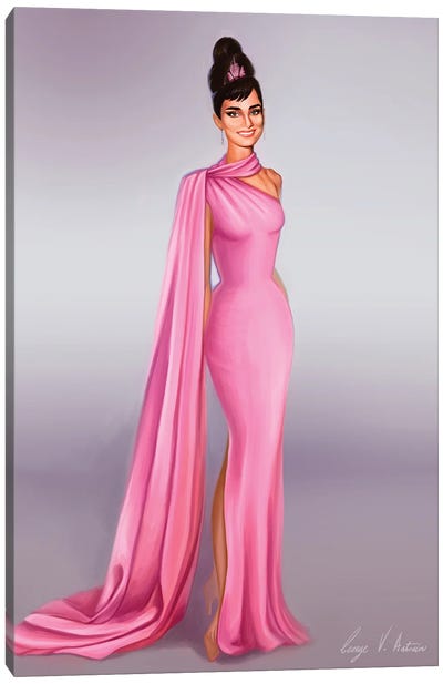 Audrey Hepburn In Pink Canvas Art Print - George V. Antoniou