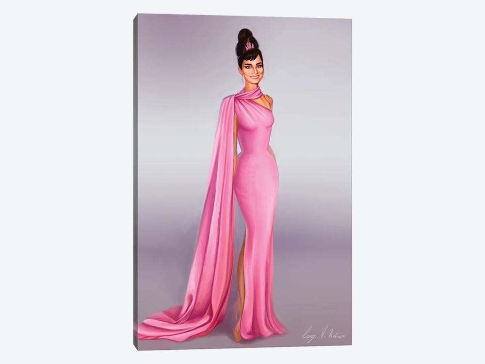 Audrey Hepburn In Pink by George V. Antoniou 1-piece Canvas Artwork