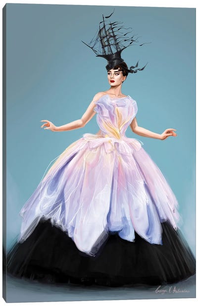 Audrey Hepburn In Dior Canvas Art Print - Fashion Lover