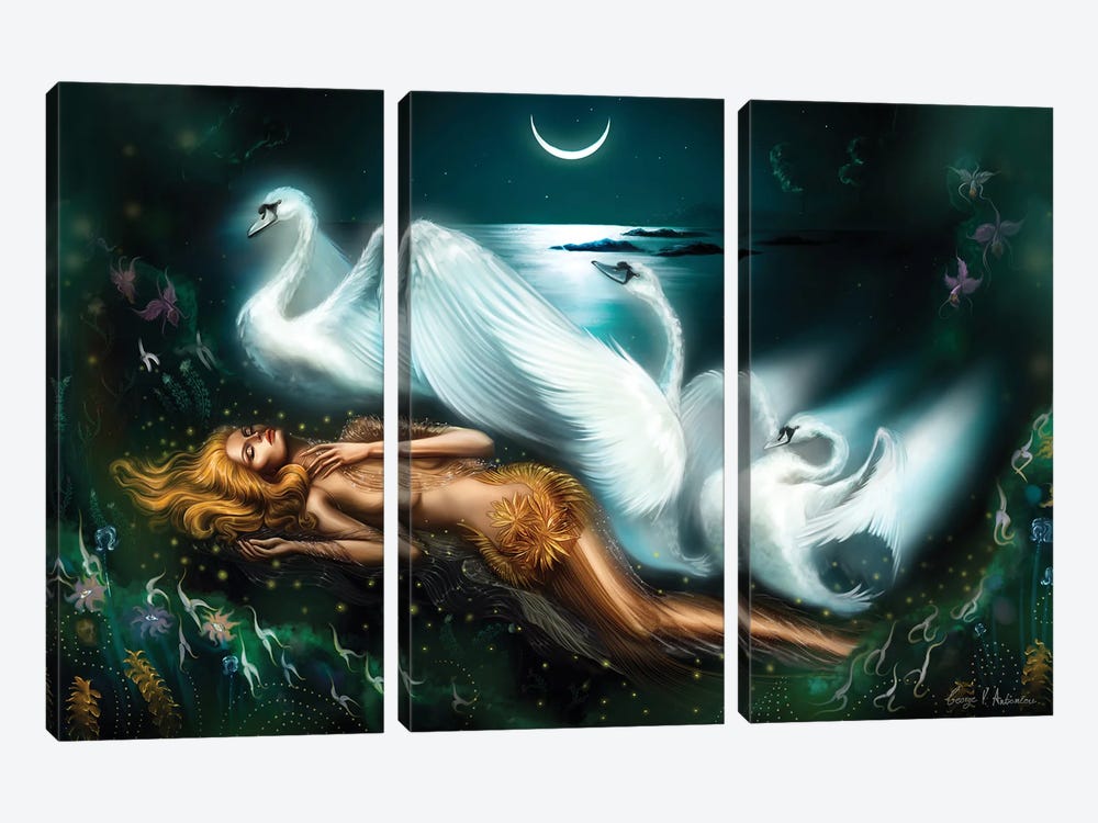 Leda And The Swan by George V. Antoniou 3-piece Canvas Wall Art