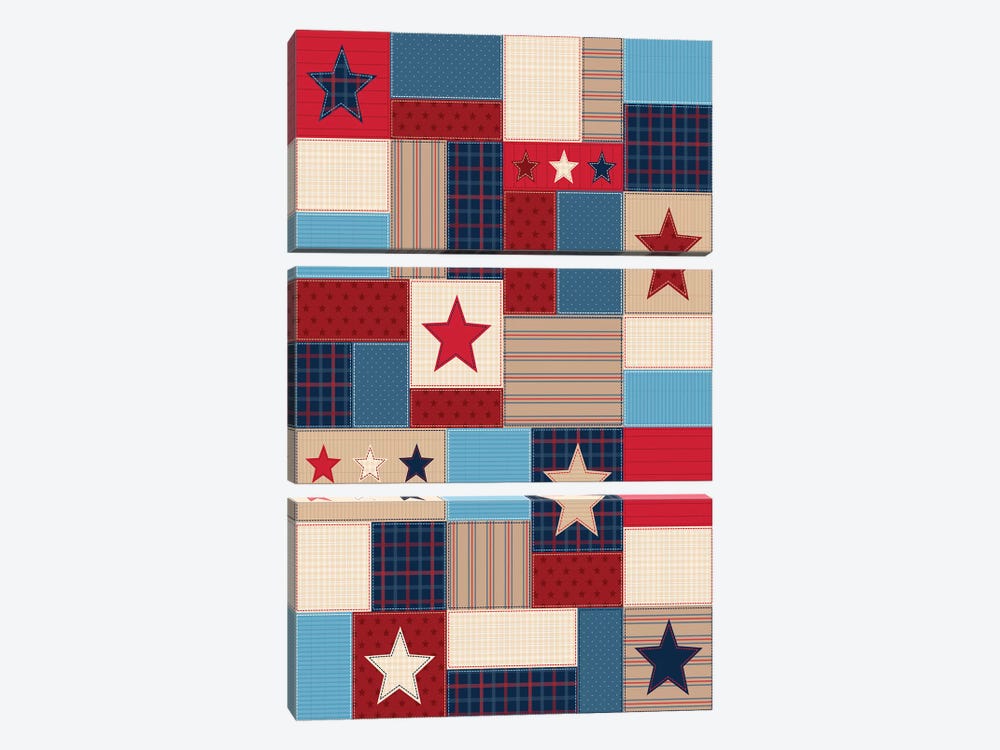 Americana Patriotic Patches I by Gail Veillette 3-piece Canvas Wall Art
