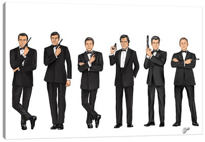 James Bond 007 - Through The Years Canvas Art Print - Celebrity Art