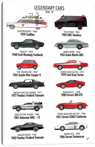 Legendary Cars Of Film And TV Canvas Art Print - Automobile Art