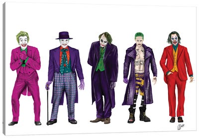 Evolution Of The Joker Canvas Art Print - Comic Book Character Art