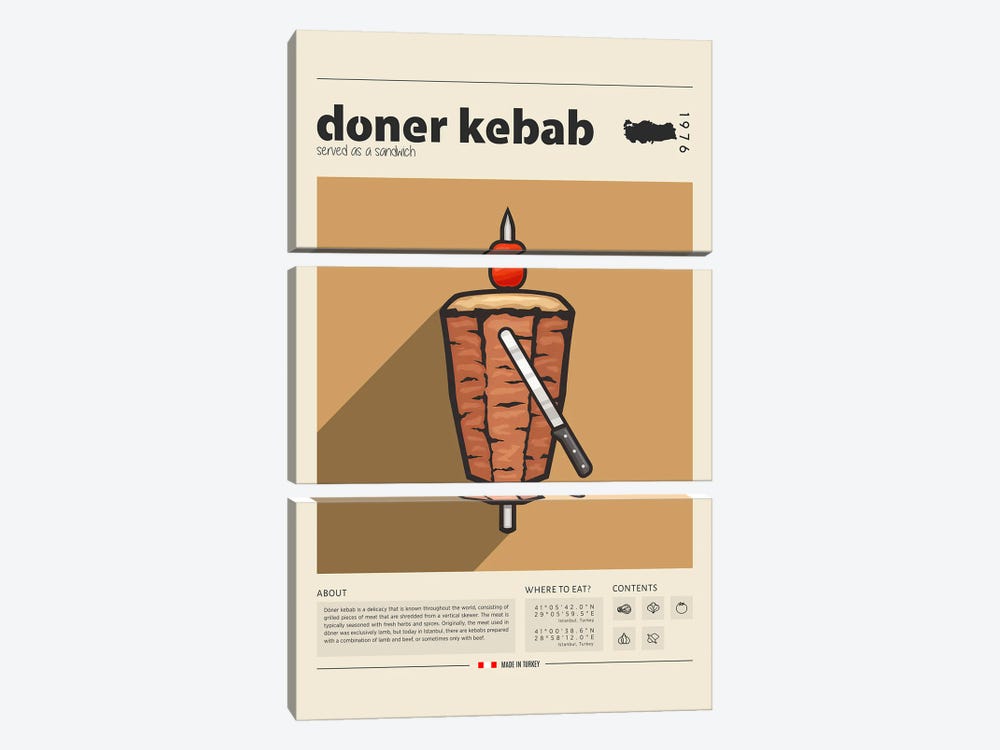 Turkish Kebab by GastroWorld 3-piece Canvas Art Print