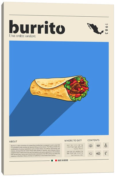 Burrito Canvas Art Print - Mexican Cuisine Art