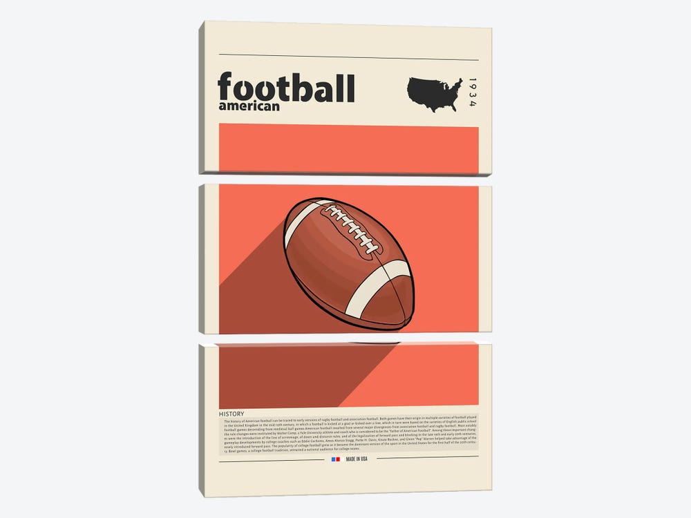 American Football by GastroWorld 3-piece Canvas Art Print