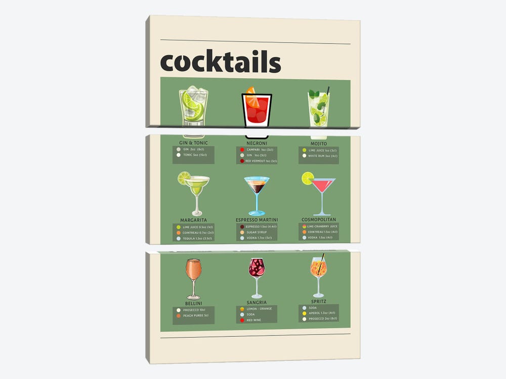 Cocktails by GastroWorld 3-piece Canvas Wall Art