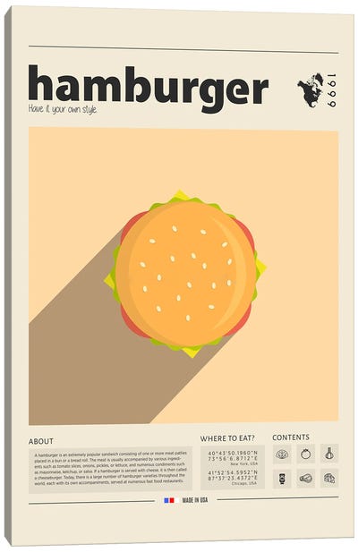 Hamburger Canvas Art Print - Meat Art