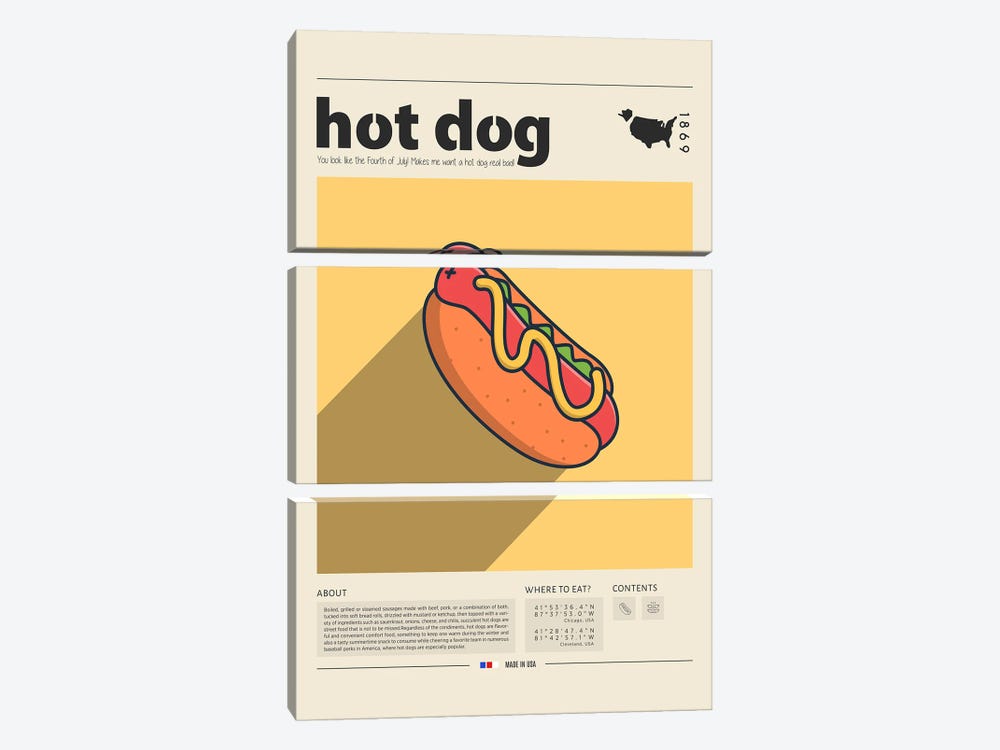Hot Dog by GastroWorld 3-piece Canvas Artwork