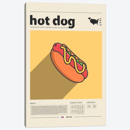 Hot Dog Canvas Print #GWD64} by GastroWorld Canvas Artwork