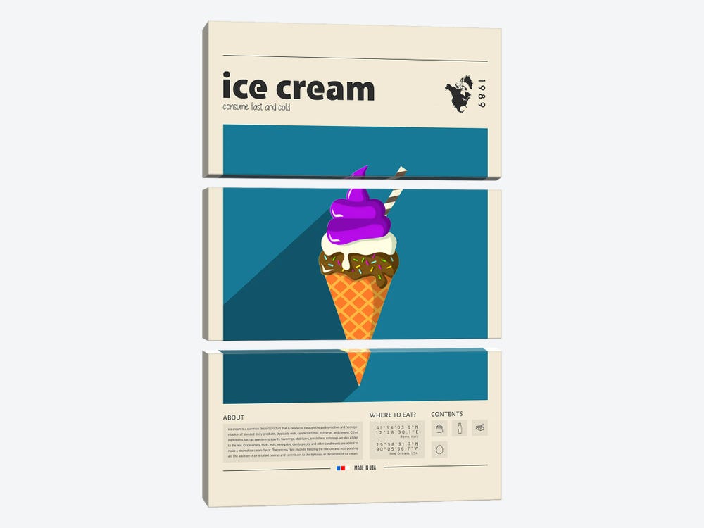 Ice Cream Cone by GastroWorld 3-piece Canvas Art Print