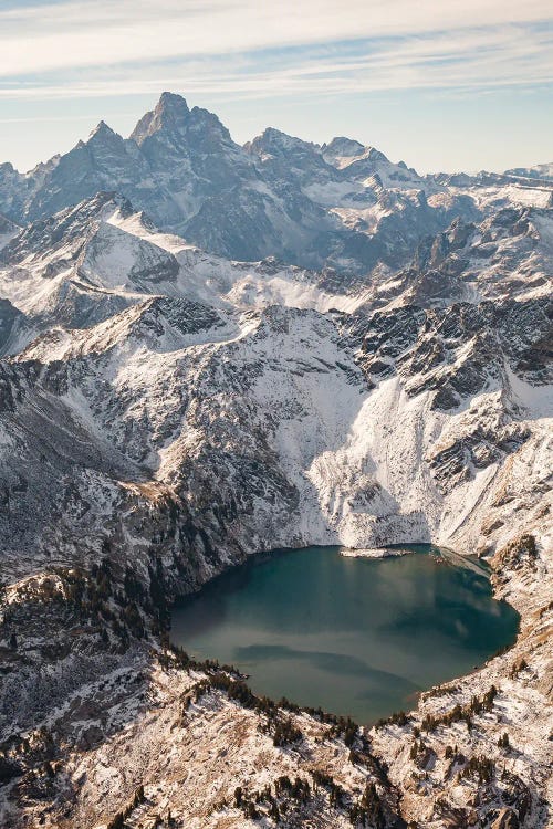 USA, Wyoming, Grand Teton National Park. Aerial Of High Mountain Lake And Teton Range.