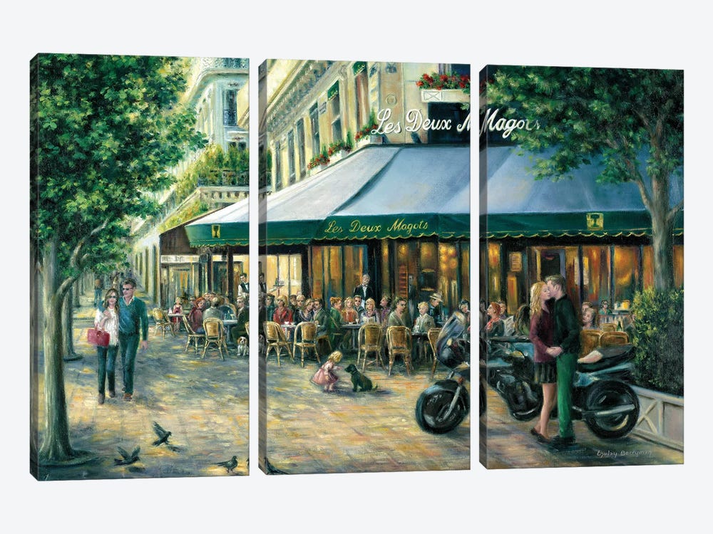 Sunday Afternoon At 'Les Deux Magots', Paris by Gulay Berryman 3-piece Canvas Wall Art
