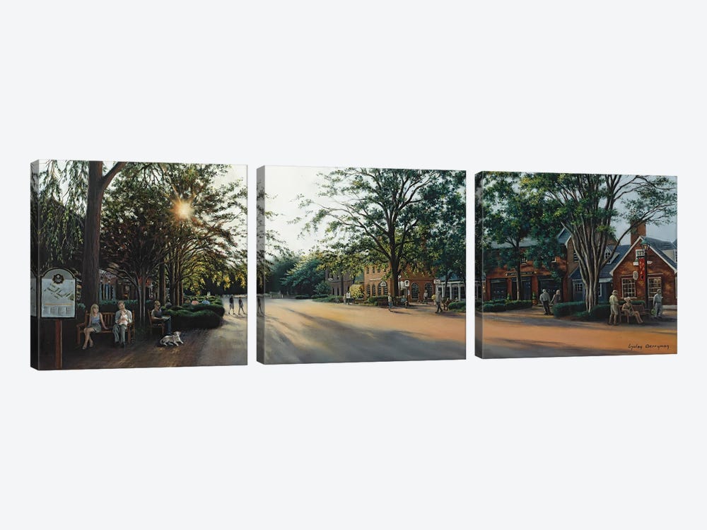 Merchants Square In The Late Afternoon (Williamsburg, Virginia) by Gulay Berryman 3-piece Canvas Wall Art