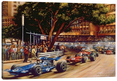 Round Ste. Devote (1970 Monaco Grand Prix) Canvas Art Print - Gulay Berryman