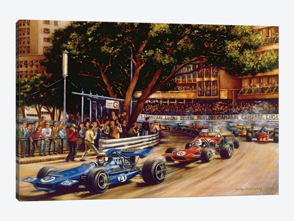 Round Ste. Devote (1970 Monaco Grand Prix) by Gulay Berryman 1-piece Canvas Art Print