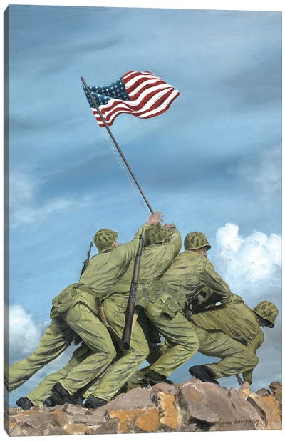 U.S. Marines Raise The Flag On Mt. Suribachi, Iwo Jima Canvas Art Print - Flag Art
