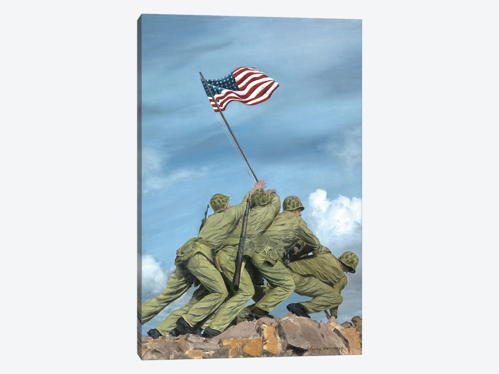 U.S. Marines Raise The Flag On Mt. Suribachi, Iwo Jima by Gulay Berryman 1-piece Canvas Print