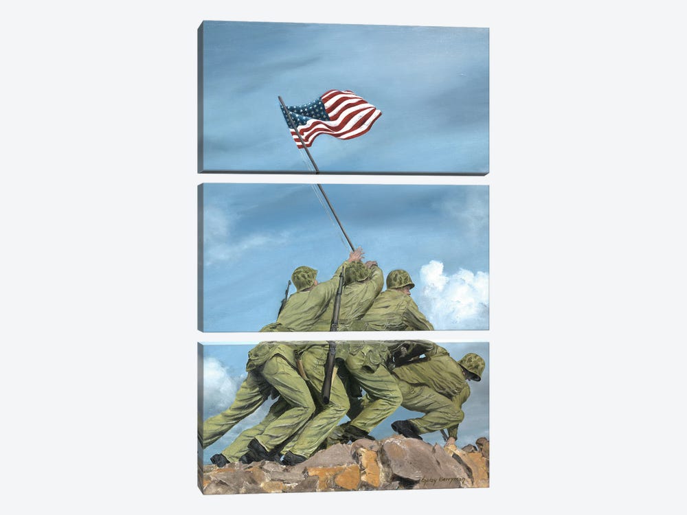 U.S. Marines Raise The Flag On Mt. Suribachi, Iwo Jima by Gulay Berryman 3-piece Art Print