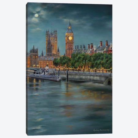 Along The Thames At Night Canvas Print #GYB3} by Gulay Berryman Canvas Art Print