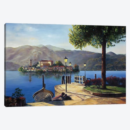 View Across Lake Orta To Isola San Giulio Canvas Print #GYB40} by Gulay Berryman Canvas Artwork