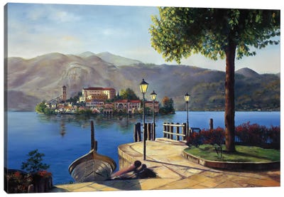View Across Lake Orta To Isola San Giulio Canvas Art Print