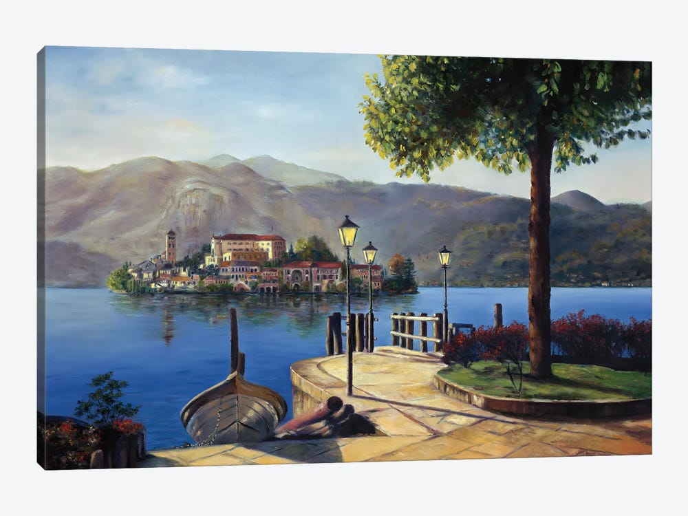 View Across Lake Orta To Isola San Giulio by Gulay Berryman 1-piece Canvas Art Print