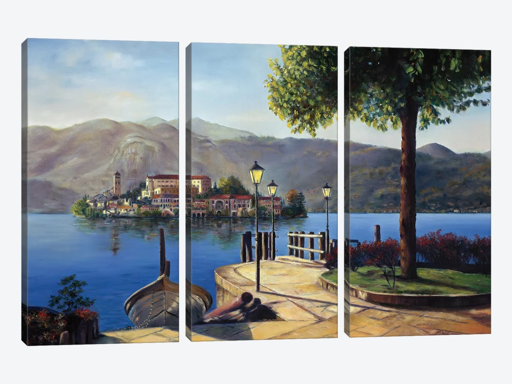 View Across Lake Orta To Isola San Giulio by Gulay Berryman 3-piece Canvas Art Print