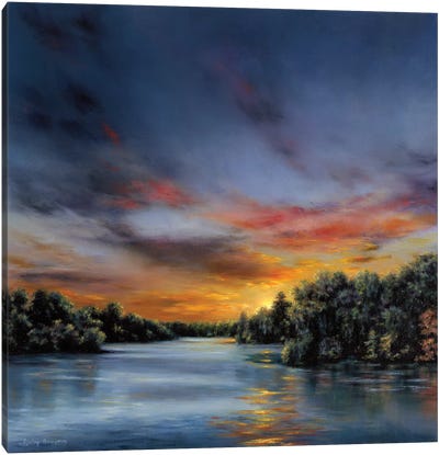 Sunset Over Jones Mill Pond (York County, Virginia) Canvas Art Print - Gulay Berryman