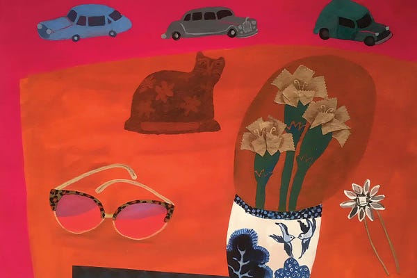 Eyewear: Red Table With Parked Cars by Gertie Young