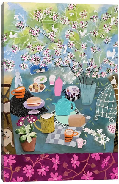 Tea Under Apple Blossoms Canvas Art Print - Modern Tablescapes